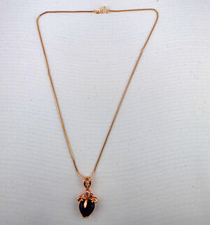 925 Sterling Silver Rose Gold Tone Heart Pendant Necklace Box Chain Signed